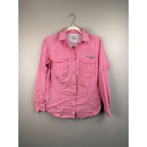 Columbia PFG Womens Pink Gingham Long Sleeve Fishing Shirt Small 0110 FL 7752